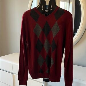 Alan Flusser V-Neck Argyle Sweater - Burgundy and Charcoal